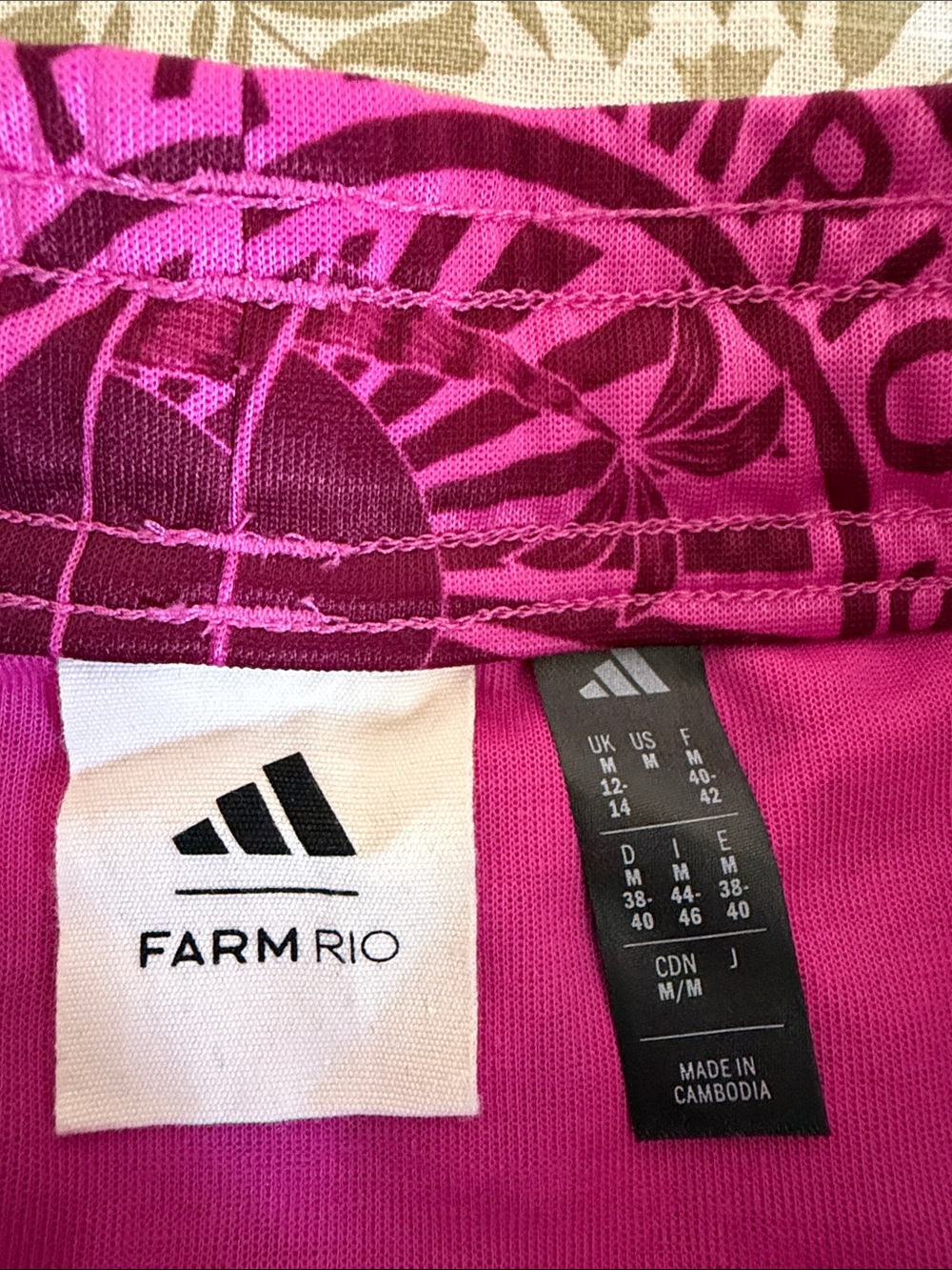 Farm Rio + adidas Magenta Tropical Graphic Mini Skirt with Gold Stripes - Picture 2 of 5
